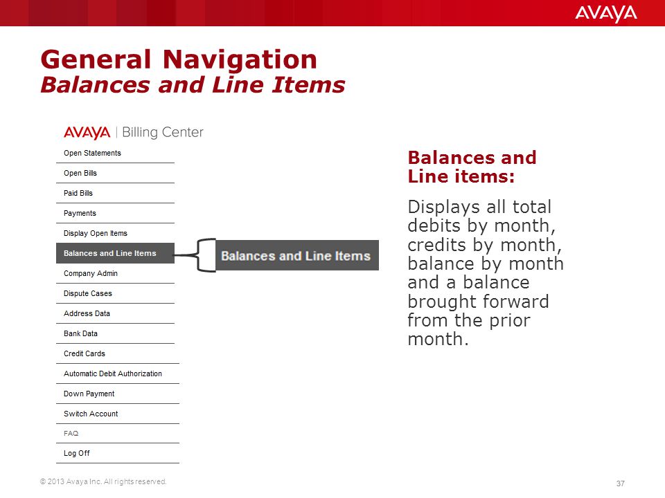 General Navigation Balances and Line Items