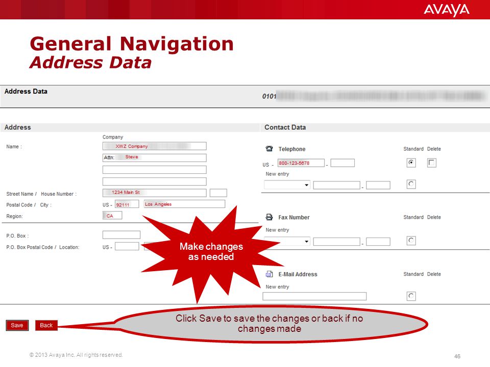 General Navigation Address Data