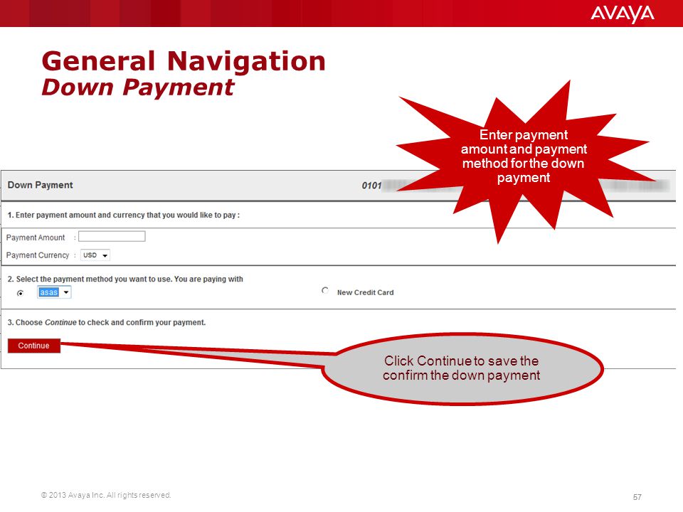 General Navigation Down Payment