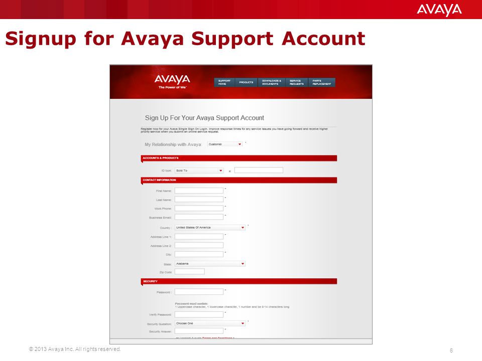 Signup for Avaya Support Account
