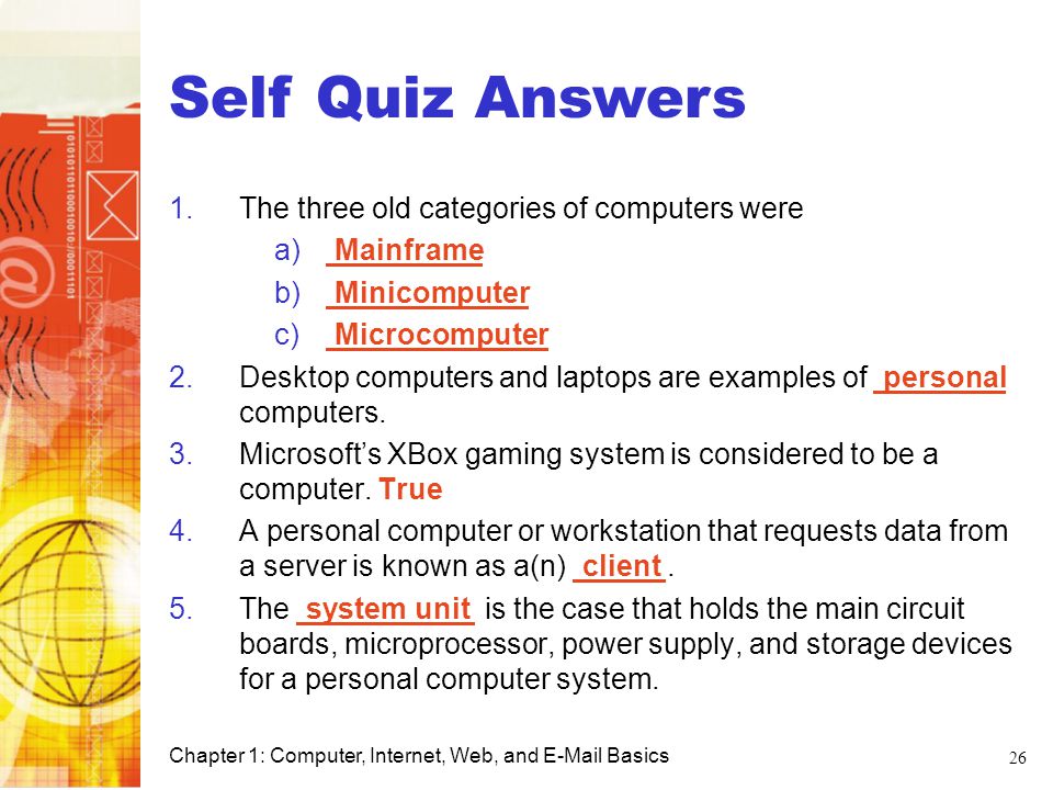 Self Quiz Answers Computer Basics