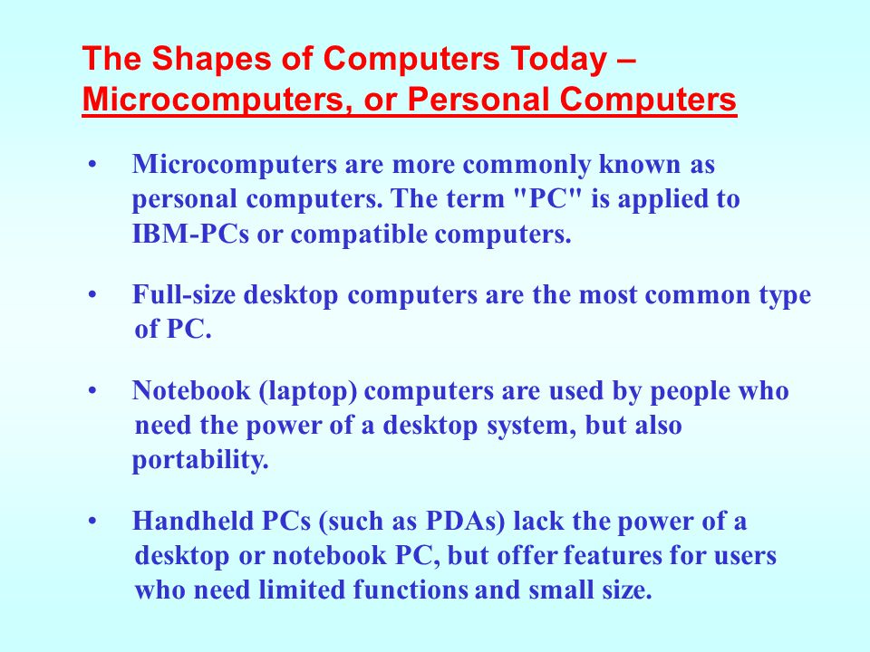 The Shapes of Computers Today – Microcomputers, or Personal Computers