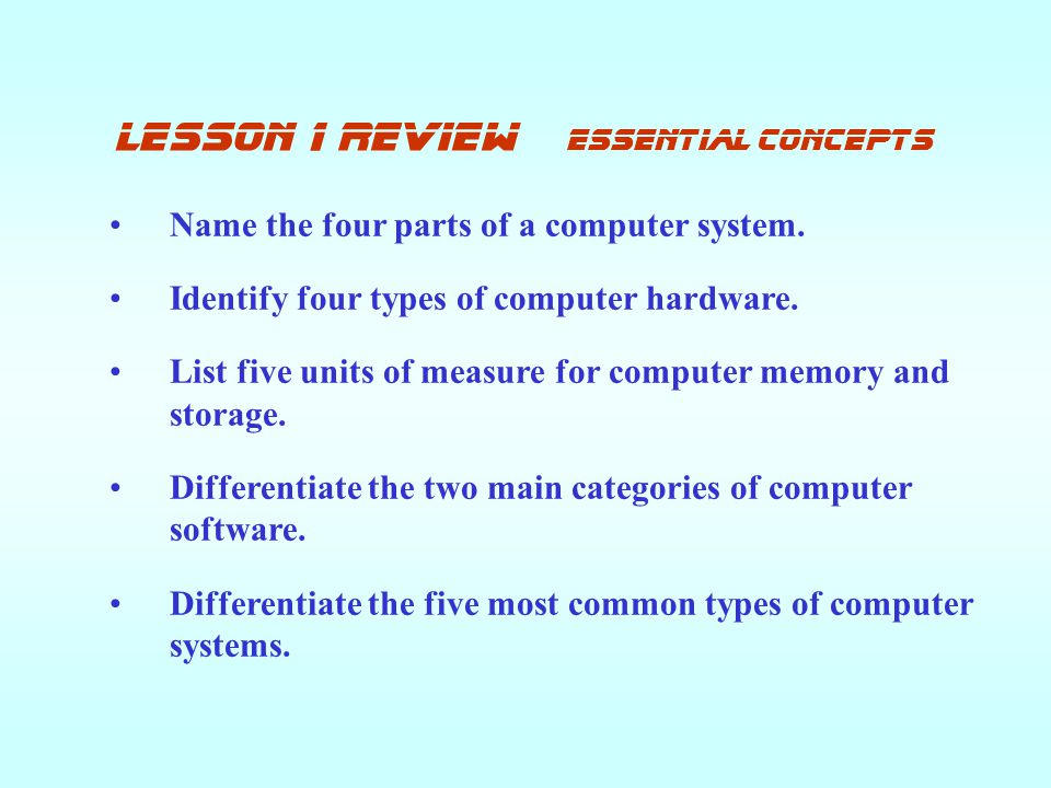 lesson 1 review Essential concepts