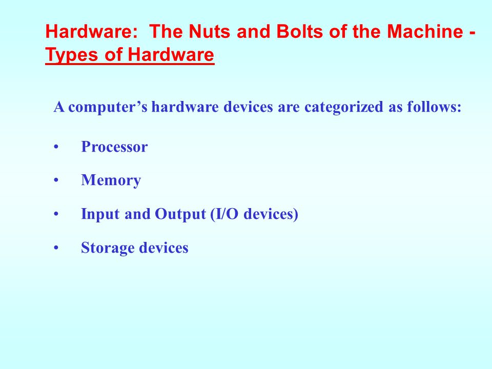 Hardware: The Nuts and Bolts of the Machine - Types of Hardware
