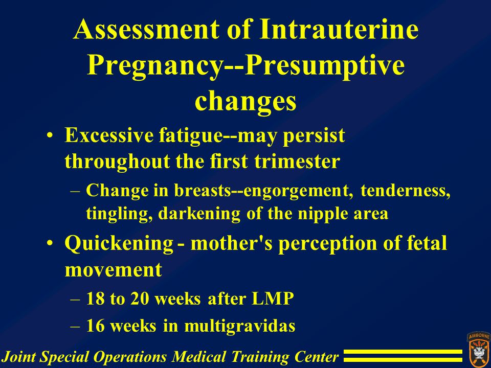 Assessment of Intrauterine Pregnancy--Presumptive changes