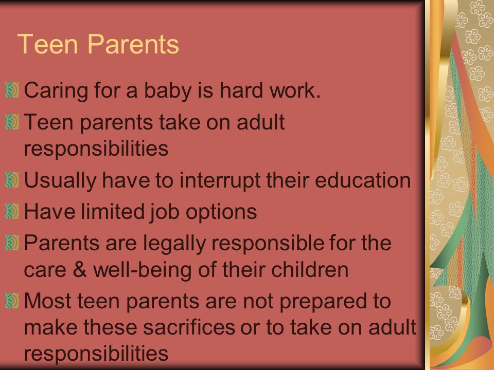 Teen Parents Caring for a baby is hard work.