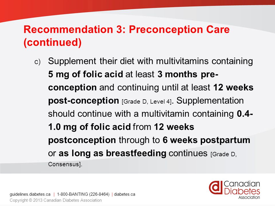 Recommendation 3: Preconception Care (continued)