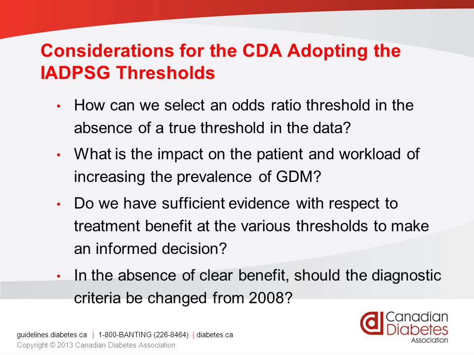 Considerations for the CDA Adopting the IADPSG Thresholds
