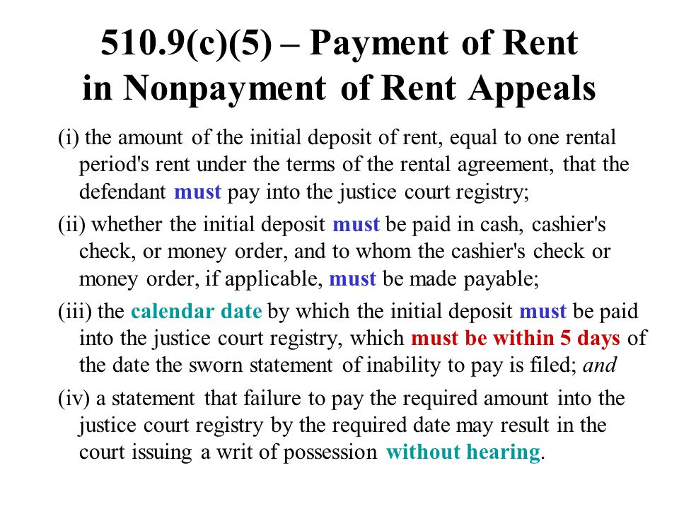 510.9(c)(5) – Payment of Rent in Nonpayment of Rent Appeals