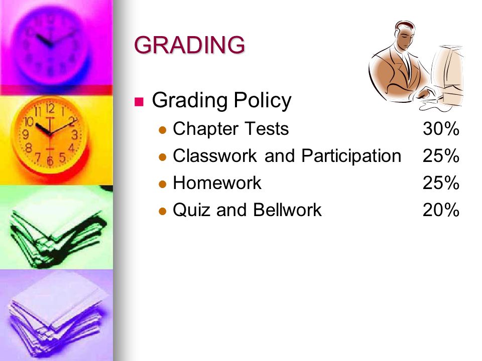 GRADING Grading Policy Chapter Tests 30%