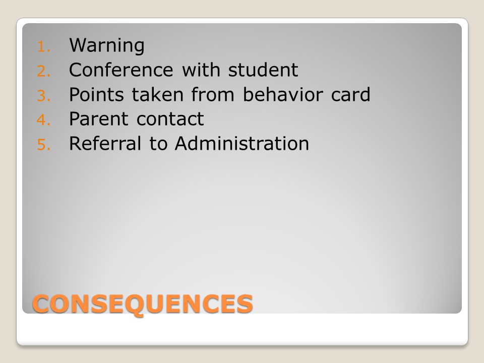 CONSEQUENCES Warning Conference with student