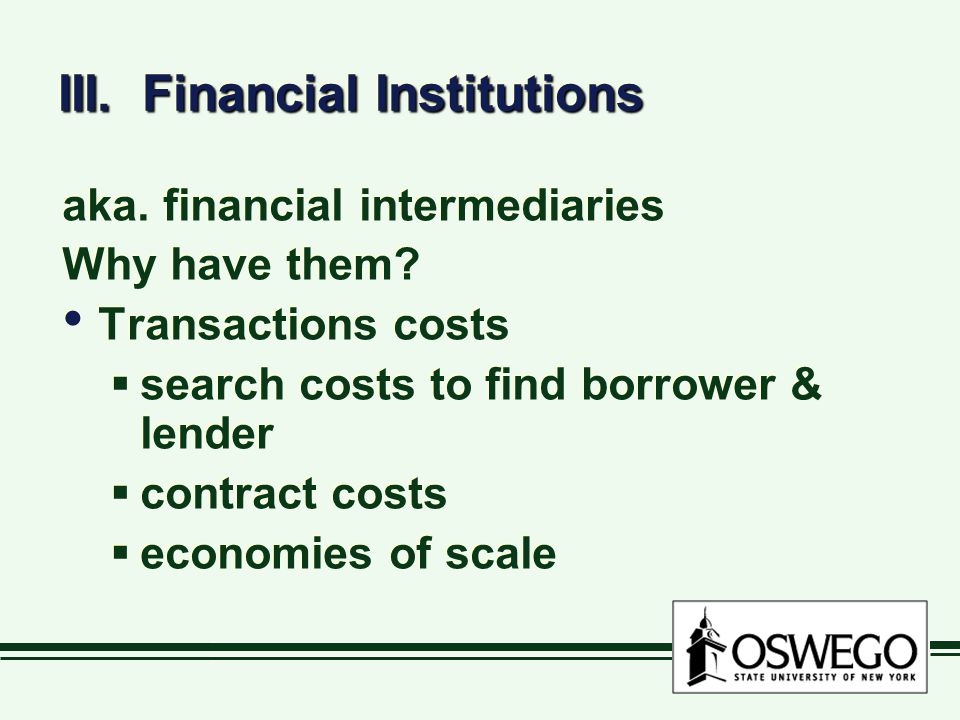 III. Financial Institutions