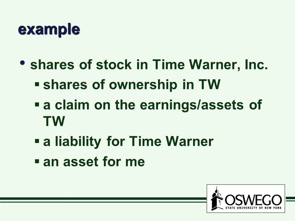 example shares of stock in Time Warner, Inc. shares of ownership in TW