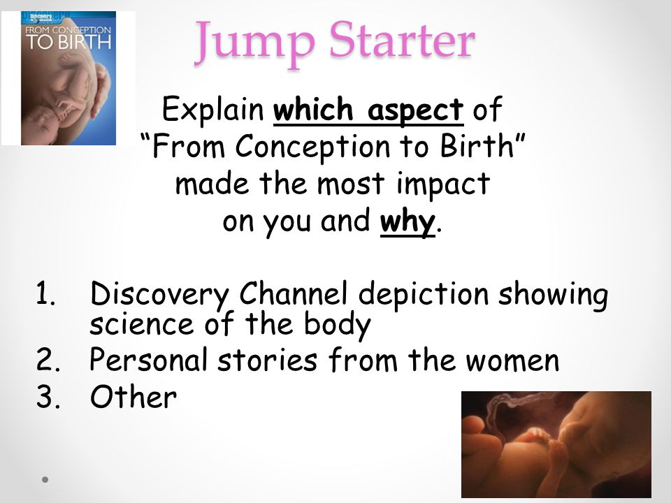Jump Starter Explain which aspect of From Conception to Birth