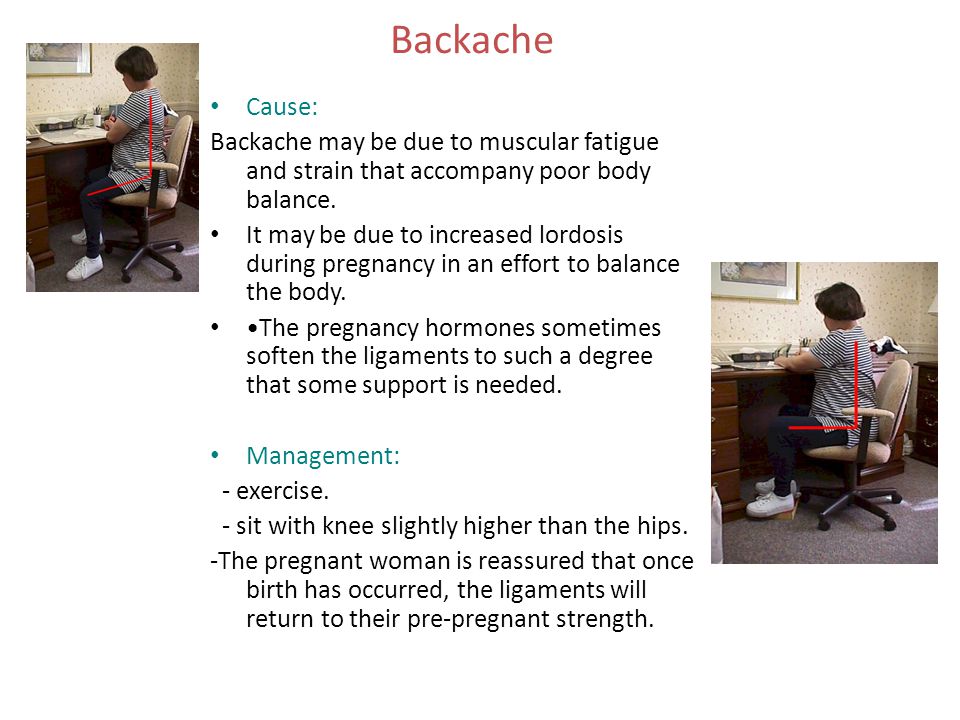 Backache Cause: Backache may be due to muscular fatigue and strain that accompany poor body balance.