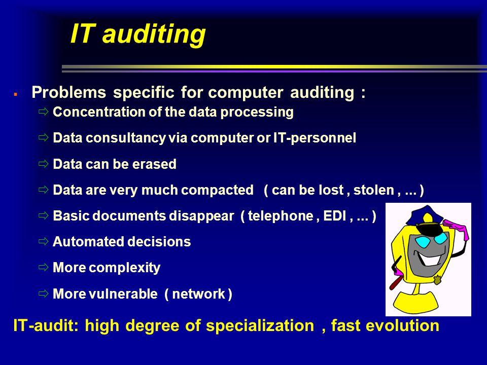 IT auditing Problems specific for computer auditing :