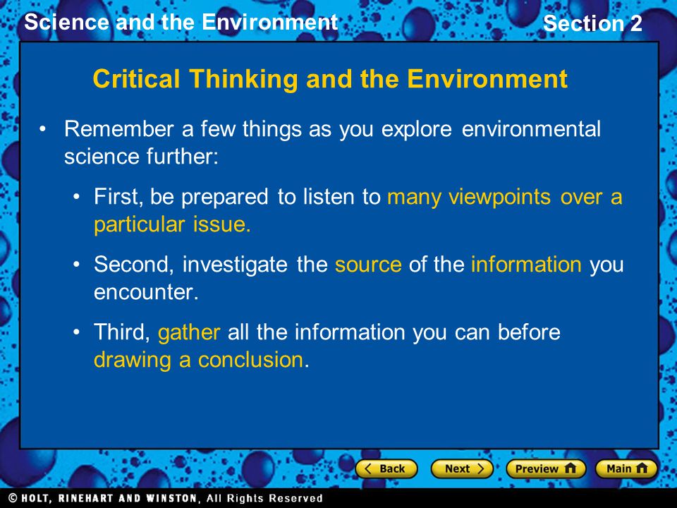 Critical Thinking and the Environment