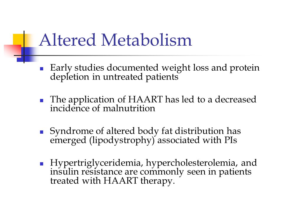 Altered Metabolism Early studies documented weight loss and protein depletion in untreated patients.