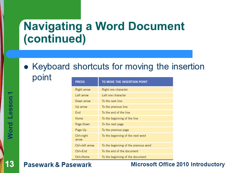 Navigating a Word Document (continued)