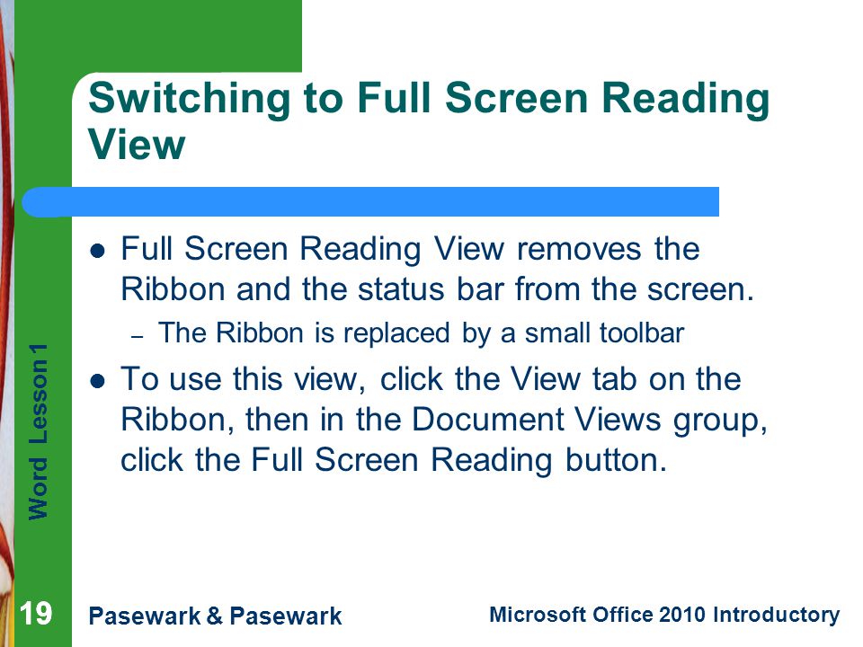 Switching to Full Screen Reading View