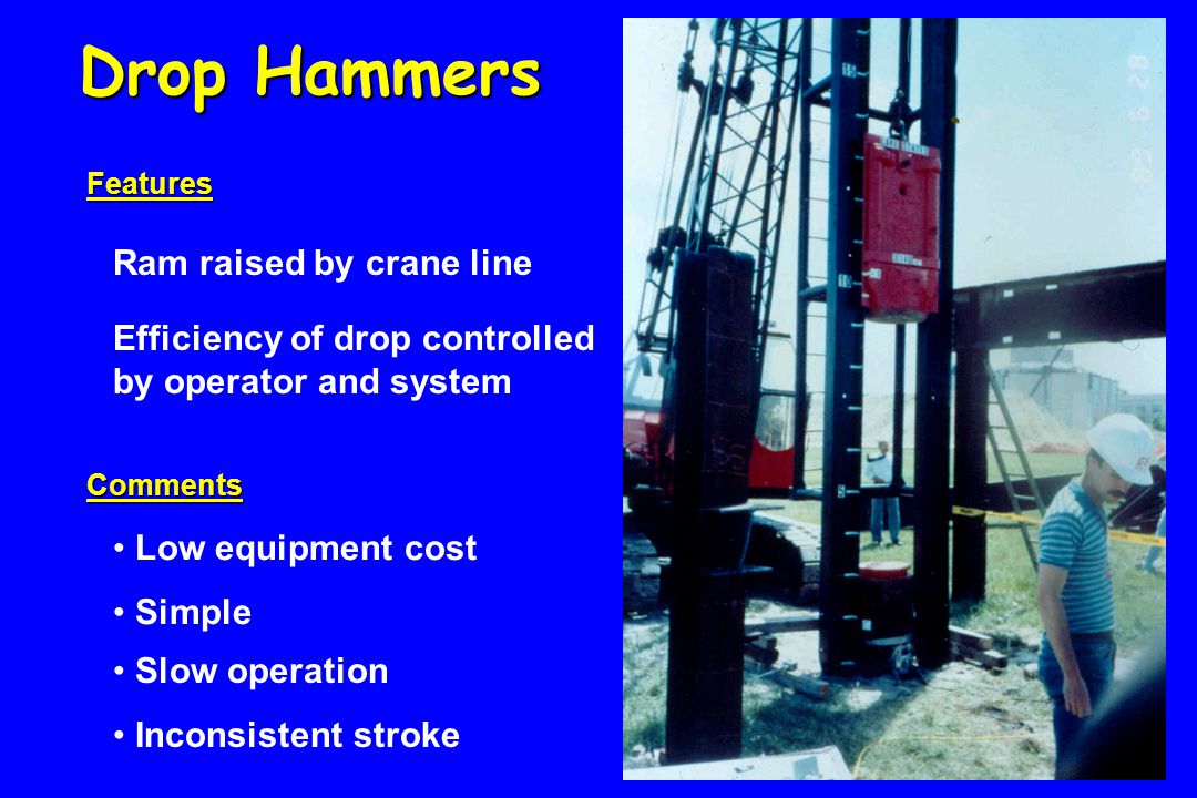 Drop Hammers Ram raised by crane line