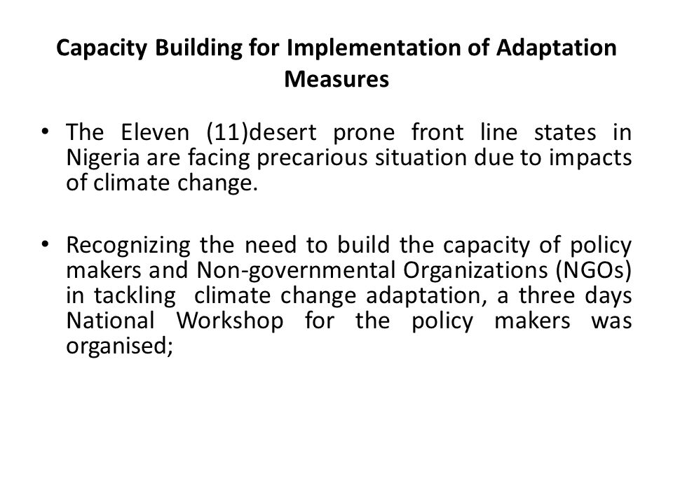 Capacity Building for Implementation of Adaptation Measures