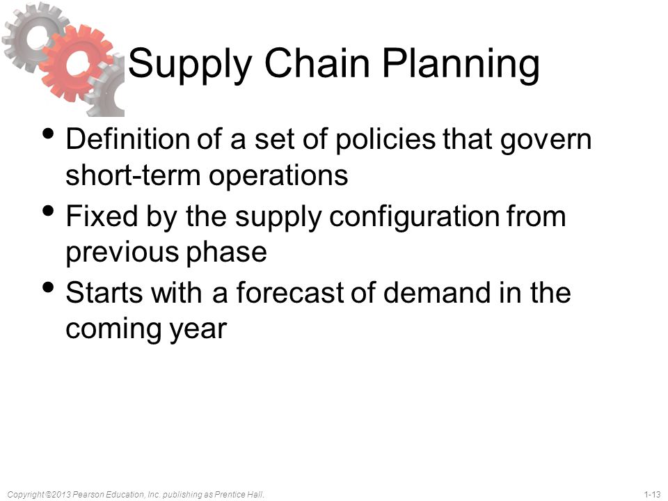 Supply Chain Planning Definition of a set of policies that govern short-term operations. Fixed by the supply configuration from previous phase.