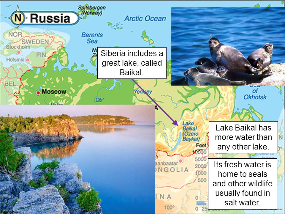 Siberia includes a great lake, called Baikal.