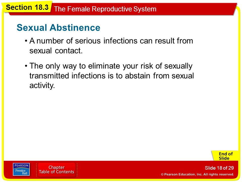 Sexual Abstinence A number of serious infections can result from sexual contact.