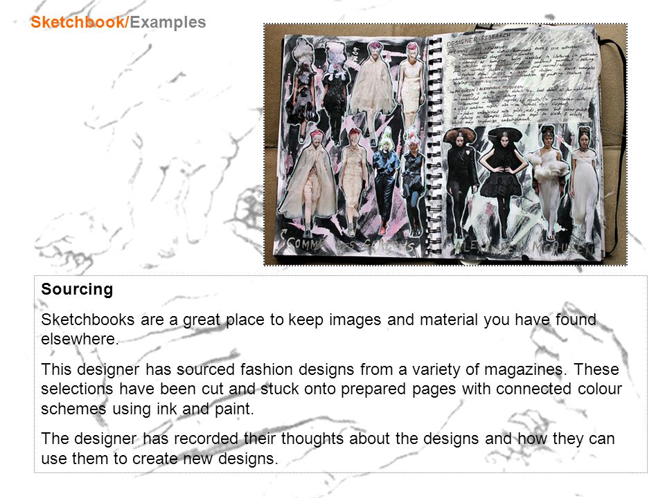 Sketchbook/Examples Sourcing. Sketchbooks are a great place to keep images and material you have found elsewhere.