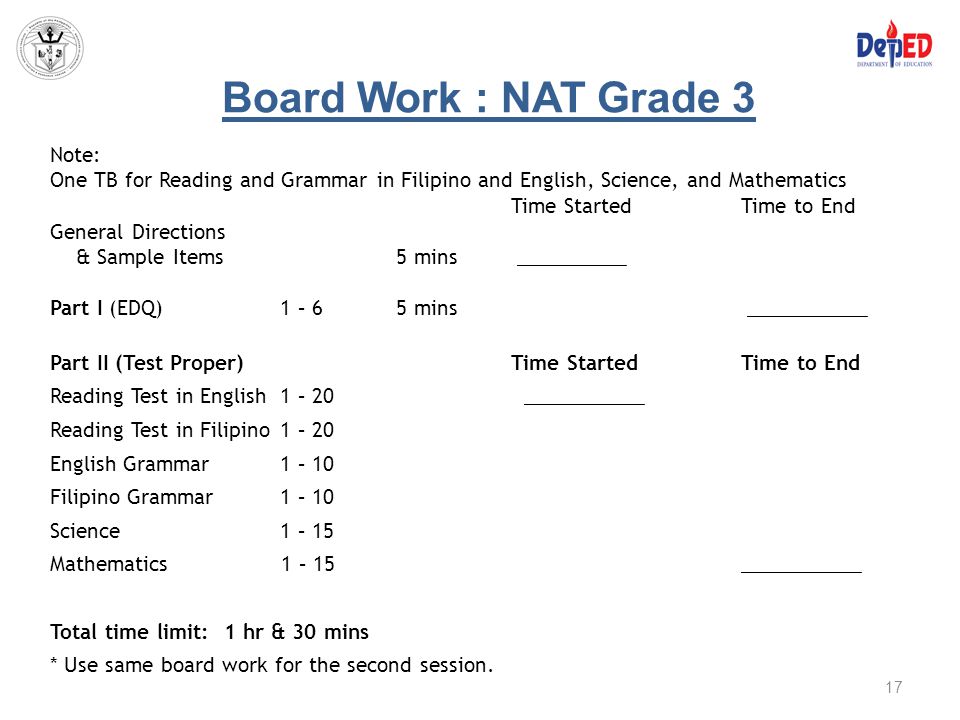 Board Work : NAT Grade 3 Note: