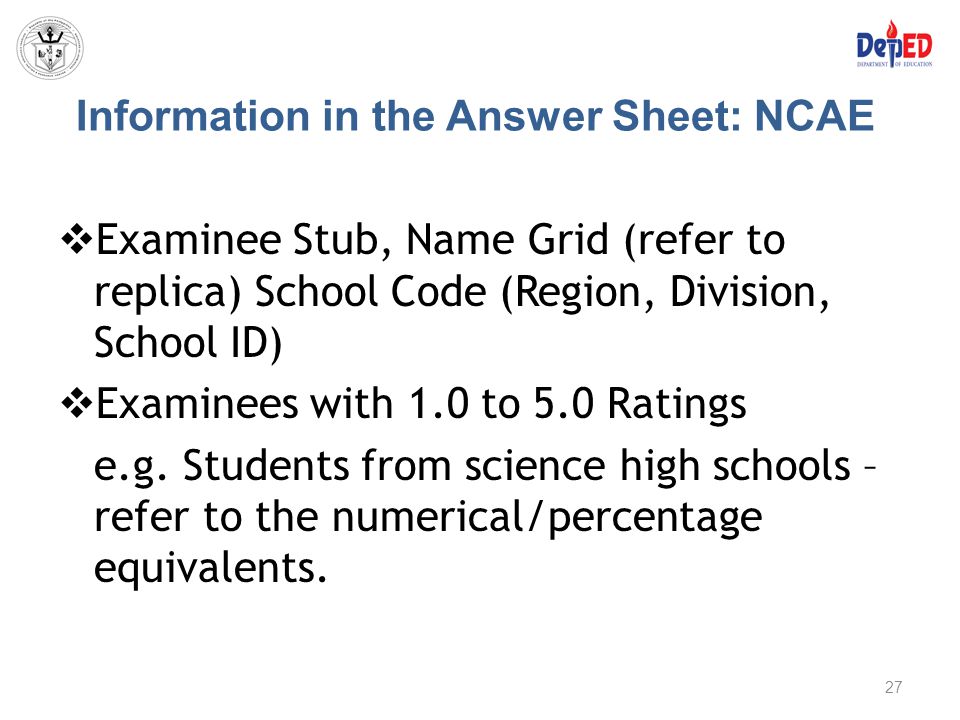 Information in the Answer Sheet: NCAE