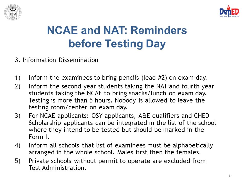 NCAE and NAT: Reminders before Testing Day