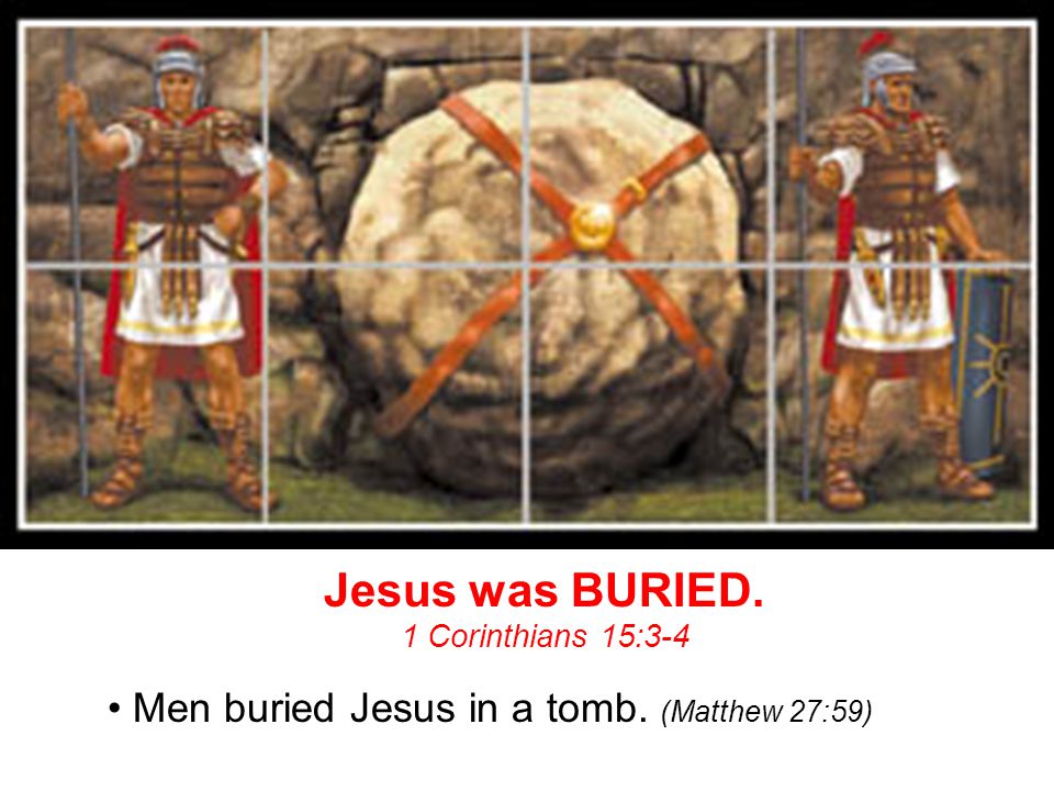 Jesus was BURIED. • Men buried Jesus in a tomb. (Matthew 27:59)