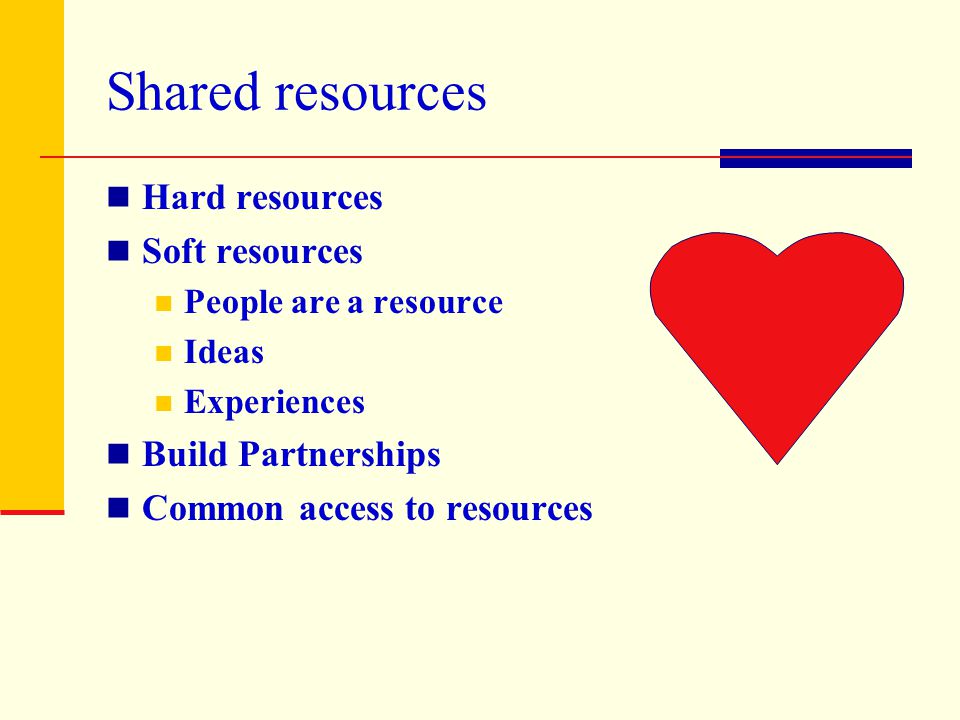 Shared resources Hard resources Soft resources Build Partnerships