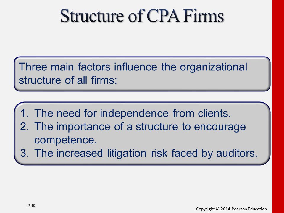 Structure of CPA Firms Three main factors influence the organizational
