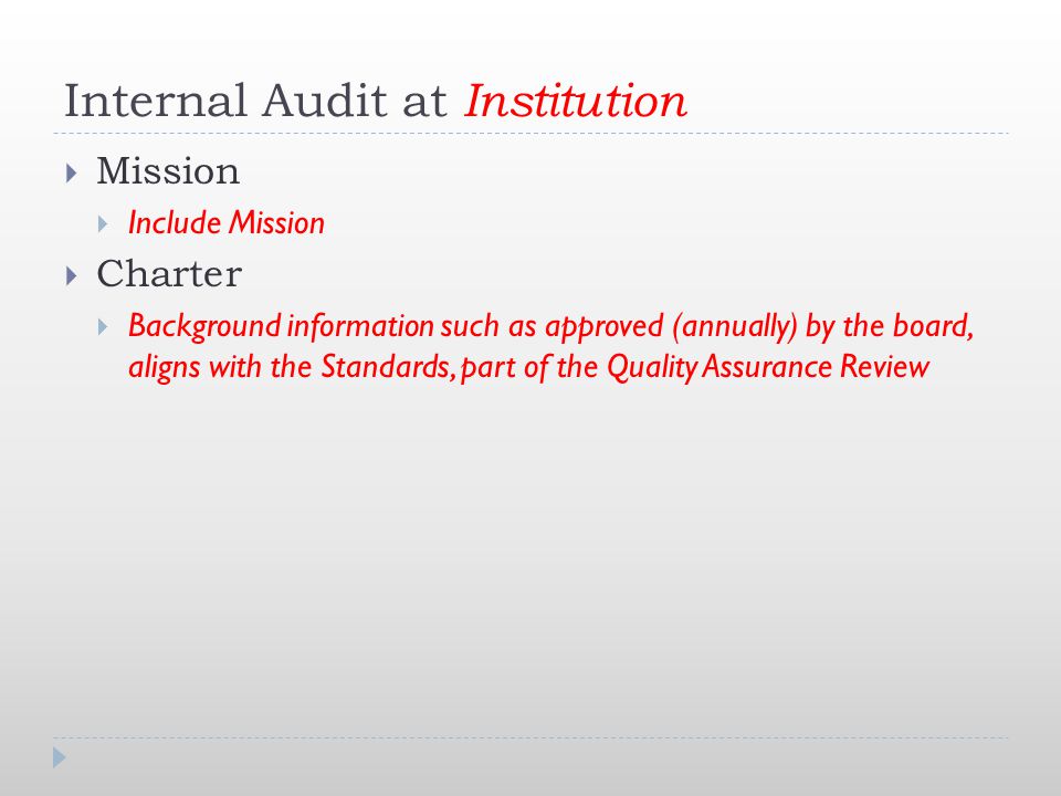 Internal Audit at Institution