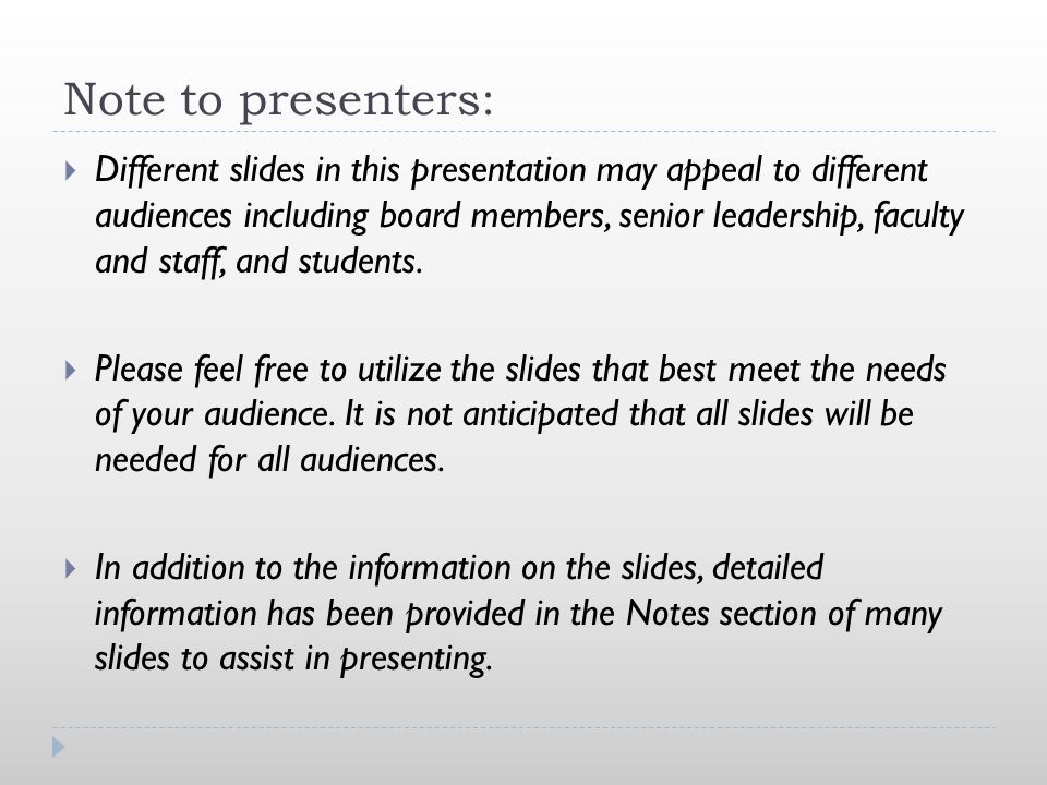 Note to presenters: