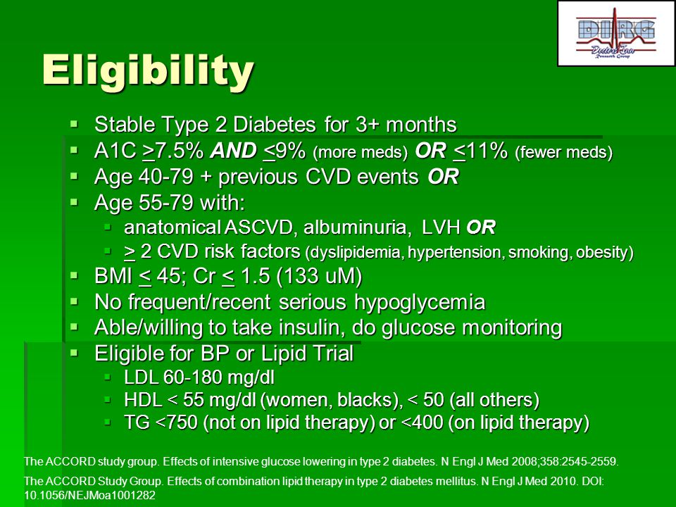 Eligibility Stable Type 2 Diabetes for 3+ months