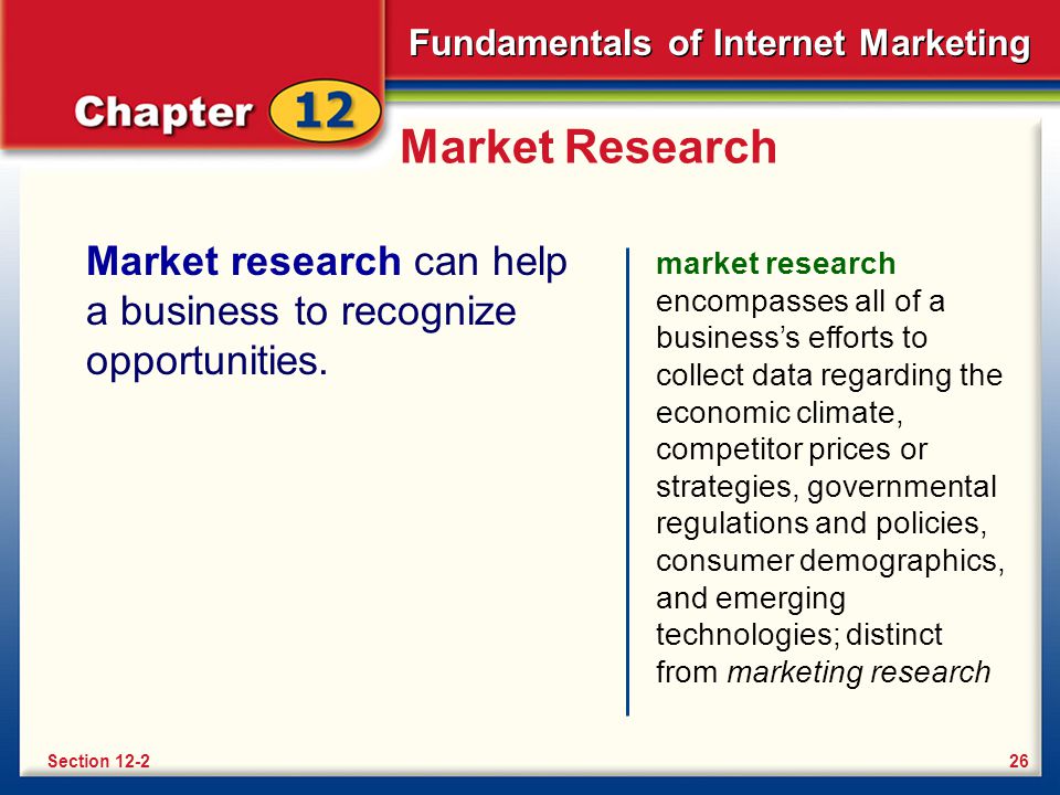 Market Research Market research can help a business to recognize opportunities.