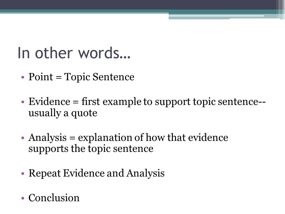 In other words… Point = Topic Sentence