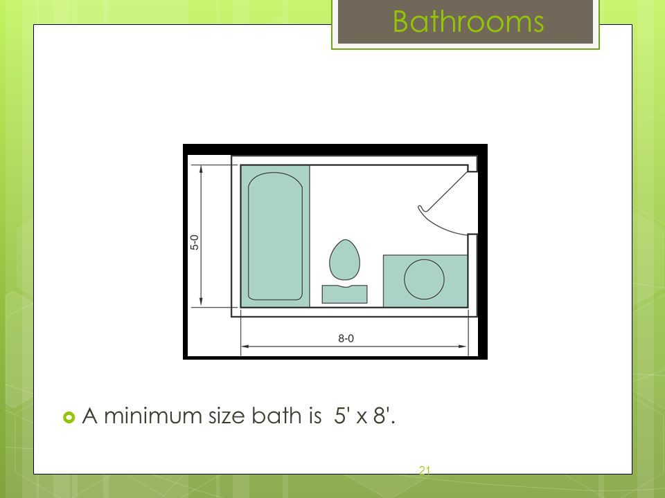Bathrooms A minimum size bath is 5 x