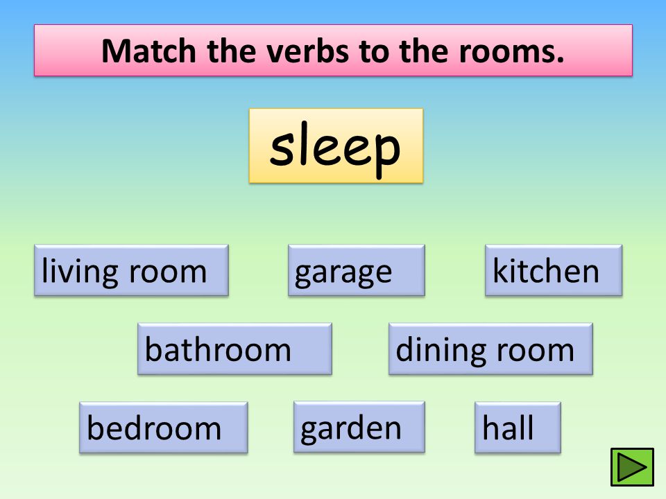 Match the verbs to the rooms.
