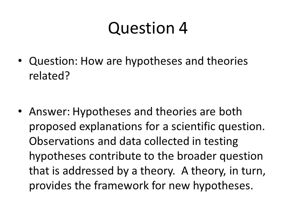 Question 4 Question: How are hypotheses and theories related