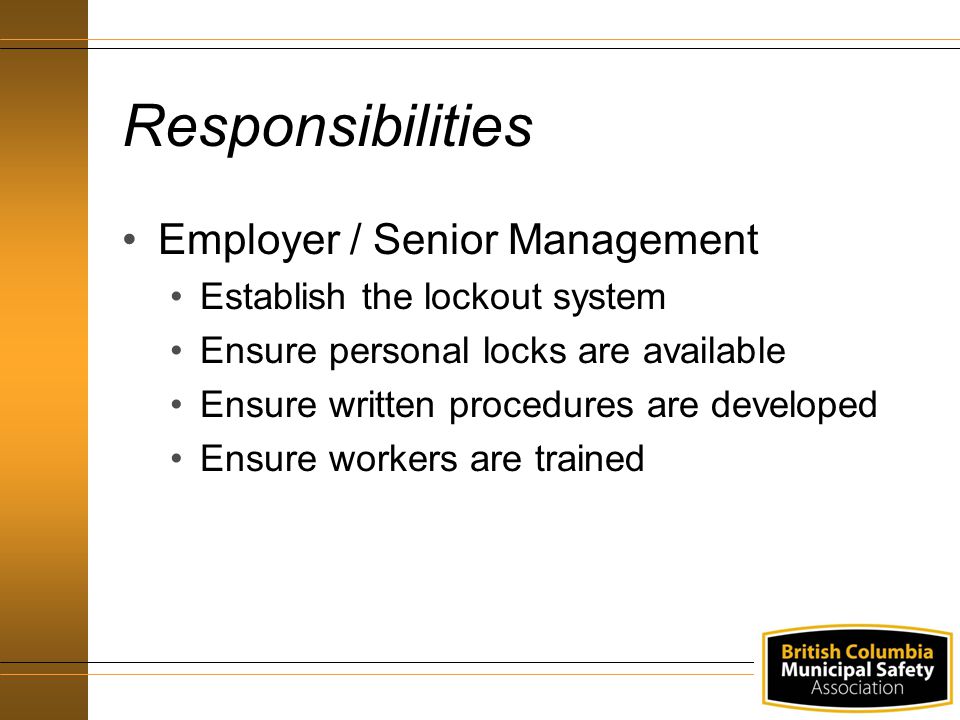 Responsibilities Employer / Senior Management