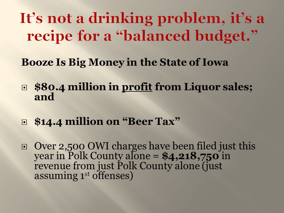 It’s not a drinking problem, it’s a recipe for a balanced budget.