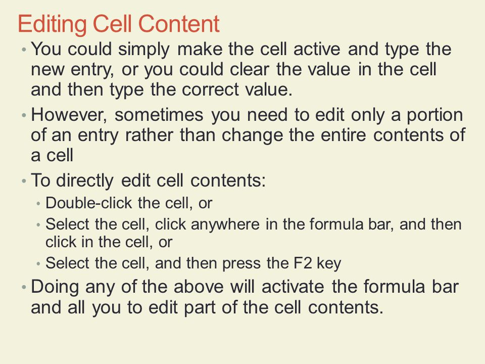 Editing Cell Content