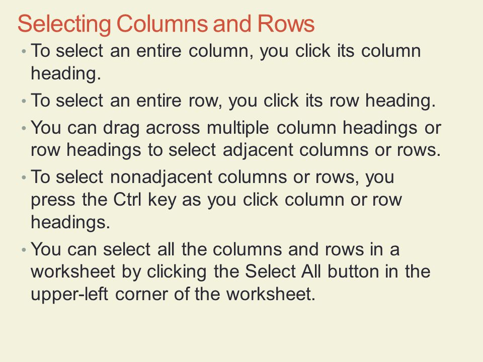 Selecting Columns and Rows