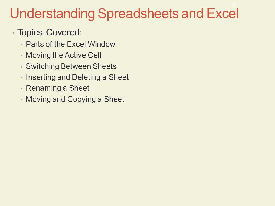 Understanding Spreadsheets and Excel