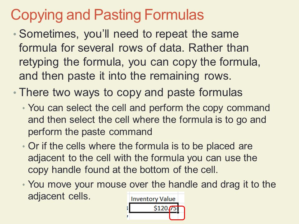 Copying and Pasting Formulas